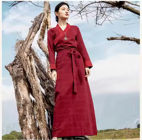 Red Retro Xizang Dress Female Lhasa Dress Tibetan Dance