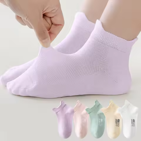 5 Pairs Sport Children'S Socks Summer Mesh Girl Socks Solid Color Kids Socks Boys Cotton Sport Socks