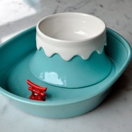 陶瓷富士山防蟻碗組 喝水進食兩用碗 陶瓷寵物碗