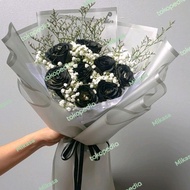buket bunga mawar hitam black rose bunga asli Terlaris