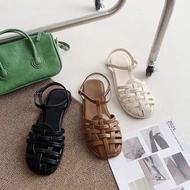 韓款包頭涼鞋編織平底羅馬鞋