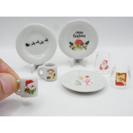 Plate Cup Mug Ceramic Miniature Christmas Pattern New Year Party Decoration