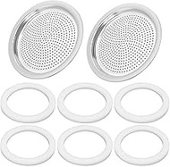 Moka Pot Replacement Gasket and Filter Plate Set, 6 Gasket + 2 Filter Compatible with Bialetti Moka 