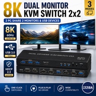 8K 60Hz Dual Monitor HDMI DP KVM Switch 2 in 2 out 4K 120Hz USB3.0 2x2 KVM Switch for 2 PC 2 Monitor