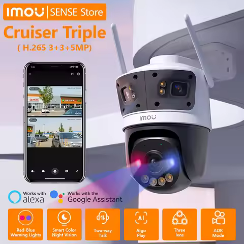 IMOU 11MP Red-Bule Warning Light Outdoor Cruiser Triple Lens PTZ WiFi Camera Vehicle & Human Detecti