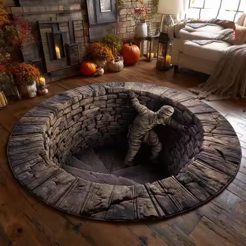 3D Spiral Staircase Bandage Human Carpet 3D Skeleton Halloween Rug Spooky Stairs Illusion Carpet Got