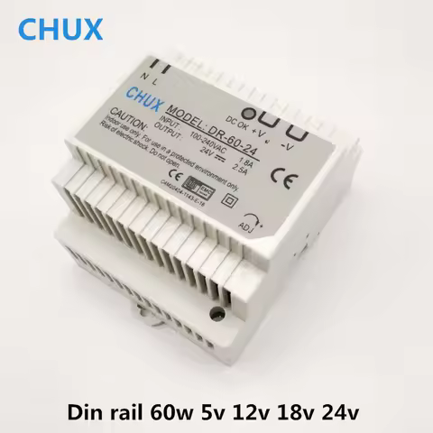 CHUX 60W 45W 30W 5V 12V 18V 24V 36V 48V Switching Power Supply Din Rail Type SMPS DR-60 AC to Dc LED