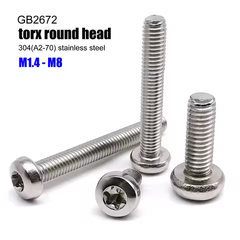 M1.4 M1.6 M2 M2.5 M3 M4 M5 M6 M8 GB2672 Six-Lobe Torx Pan Round Head Screw Bolt 304 A2-70 Stainless 