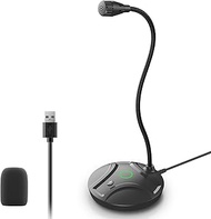 CMOCIIY Plug & Play USB Computer Microphone, Flexible Gooseneck & Mute Button LED – Desktop Micropho