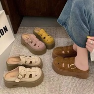 Women's LEATHER Sandals with 7-8Cm Height Sole Super Cute Bread Sole Sandals 7m High Sole Sandals - 