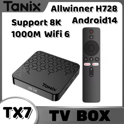 Original Tanix TX7 Android14 TV Box Allwinner H728 Quta-core 16/32/64GB 1000M LAN BT5 Wifi6 8K HD Se