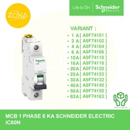MCB SCHNEIDER iC60N 6kA 1 PHASE 1P 1A 2A 4A 6A 10A 16A 20A 25A 32A 40A 50A 63A A9F74101 A9F74102 A9F