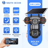 South Ocean 3 Lens Solar CCTV Camera 12MP Outdoor IP66 Waterproof Wireless Camera 4G SIM Card Built-