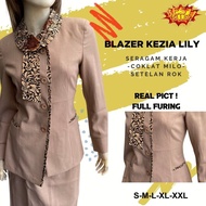 Baju Setelan Kerja Rok Span Kombinasi Batik Coklat Milo Model Dasi