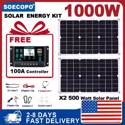 (U.S Stock 2-8 Days)SOECOPO 1000W Free 100A Controller Portable Solar Panel Kit 2*500W for Camping I