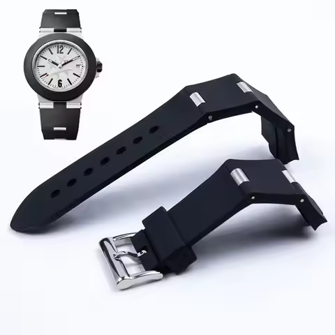 Rubber Silicone Watchband for Bvlgari Watch Strap with notch 22X8mm 24X8mm DP42C14SVDGMT chain Male 