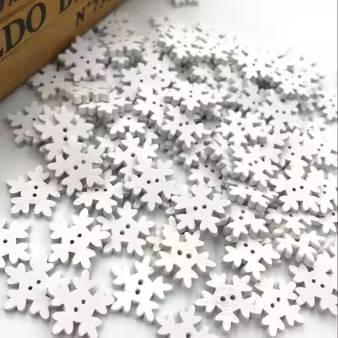 100PCs Wood Sewing Buttons Scrapbooking Snowflake White Two Holes 18mm Dia. Costura Botones Decorate