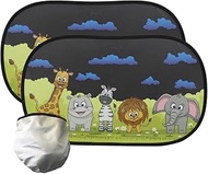 PandaEar 2 Pack Car Window Shades for Baby, Cute Safari Animal Sun Shades for Side Windows, UV Prote