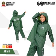HIJAU Mandalika Raincoat/KIDS Raincoat/Children's Raincoat With HOODIE Character/Motorcycle Rain Coat/Autu Raincoat/Children's Raincoat Thick By MANDALIKA ANTI-Seeption ARMY Green