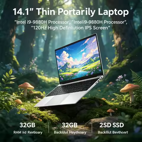 14.1 Inch Portable Laptop with 120Hz FHD IPS Display, Intel i9-9880H, 32GB RAM, 2TB High Speed SSD &