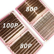 HBZGTLAD 32rows Spikes 80P100P Brown Eyelash Clusters Naturally Faux Cils Eyelash Extensions Wispy L