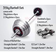 Barbell And Dumbbell Sets With Weight Plate 35kg 45kg 55kg Straight Bar Ez Curl Chrome Bar Gym Fitne