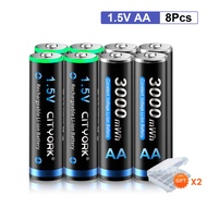 แบตเตอรี่ลิเธียมไอออน AA CITYORK 1.5V 3000mWh แบตเตอรี่ลิเธียมแบบชาร์จไฟได้ AA 1.5 V