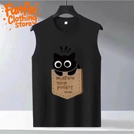 COD 24 Delivery Fanfei Black Vest Cat Cartoon Chest Bag Printing Beware Of The And Woorit Street Cas