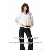 [Women's letter print long-sleeved coat]Retro Hooded Sports coat For Women