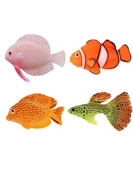 4入組人造浮游魚水族箱矽膠發光水母魚套裝裝飾品，色彩豐富的水下假發光魚，適用於魚缸模擬動物裝飾