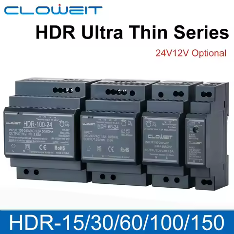 DIN Rail Switching Power Supply SMPS 100-240VAC 140-340VDC HDR-15W 30W 60W 100W Voltage 5V 12V 24V 4