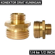 Full brass outer thread connector - size 1/4 to 1/2 inch - 14mm to 1/2