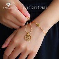 KAMASSI Buy 1 Get 1 Free Stainless Steel Letter Necklace Bracelet Two Pieces Jewelry Set N3303