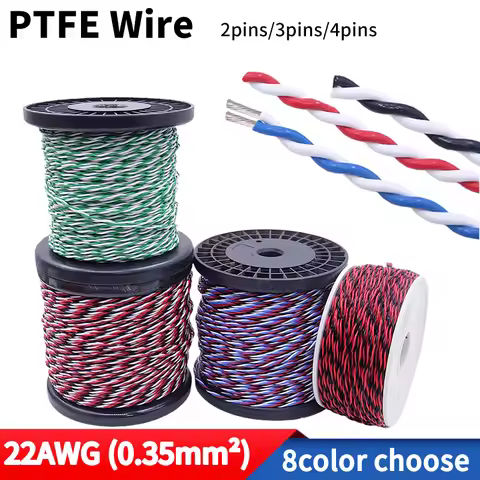 PTFE Copper Wire 22AWG Square 0.35mm DIY FEP High Temperature Resistant Twisted Pair 2pins Electroni