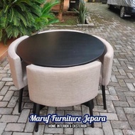 SET MEJA KURSI MAKAN BUNDAR/BULAT LIPAT MINIMALIS KAYU K4 (FURNITURE)