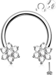 Titanium Septum Rings Flower Helix Earring Internal Thread Cartilage Stud Horseshoe Earrings Tragus