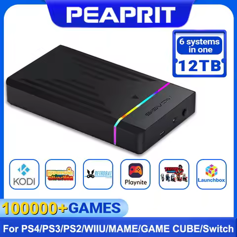 PEAPRIT 12TB Gaming HDD with Hyperspin Launchbox Retrobat Playnite 10W+ Retro Video Games Console fo