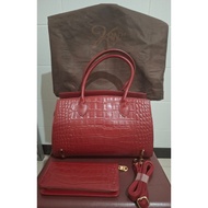 Taiwan Designer Leather Bag and Wallet Purse, red, Leather Wallet Bag set