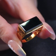 墨翠翡翠無事牌戒指 18K金鑲嵌 | 天然緬甸玉A貨翡翠 | 送禮