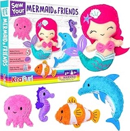 KRAFUN Mermaid Sea Animals Beginner Sewing Kit for Kids Art &amp; Craft kit, Includes 5 Soft Plush Dolls, Instructions &amp; Felt Materials for Learn to Sew, Embroidery Skills, Gift for Girls Educational