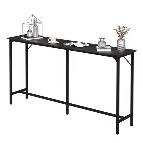 71-Inch Bar Table (Black) - 209 lbs Capacity Pub Height Table with Durable MDF Top & Metal Frame, Id