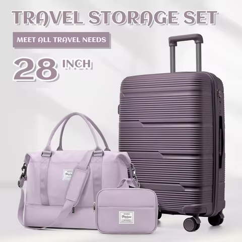 3pcs Large Travel Suitcase Sets With Travel Bag, Checked Suitcases with Wheels, Carry On Luggage Set