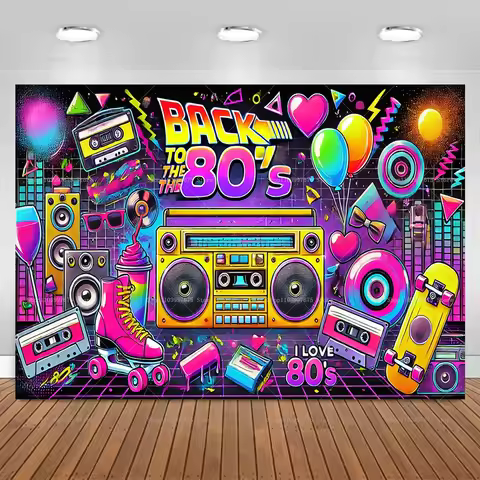 Back to the 80s Party Photography Backdrop Retro Club Neon Graffiti Disco Background Birthday Party