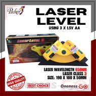 "PECKER - LASER LEVEL 190 X 100 X 50MM LESER CLASS 3 WAVELENGHT 650NM" - USING 3 X 1.5V AA BATTERY.