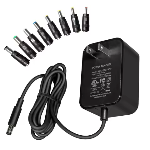 12V 2A 24W Universal Power Adapter, AC 100-240V Input to DC 12V/2A Output, with 8 DC Plugs, AC to DC