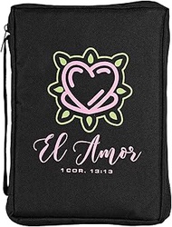 BCK-M1019S El Amor - 1 Cor. 13:13-9.5 x 6.75 Inch Black Polyester Bible Case Cover