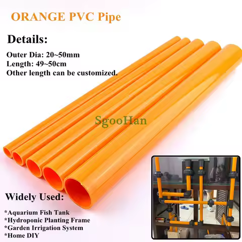 2pcs Orange OD 20~50mm PVC Pipe Aquarium Fish Tank Pipe Garden Irrigation Watering Hydroponic Planti