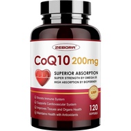 ZEBORA CoQ10-200mg 120 Softgels with PQQ, BioPerine & Omega-3, Coenzyme Q10(Ubiquinone) Supplement f