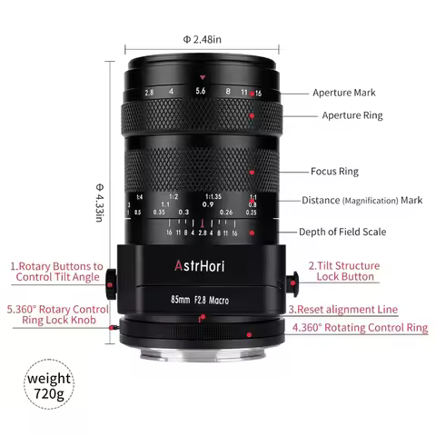 AstrHori 85mm F2.8 Lens Full Frame Macro Tilt-Shift Manual Focus Prime Cmeras Lens for Nikon Z Canon