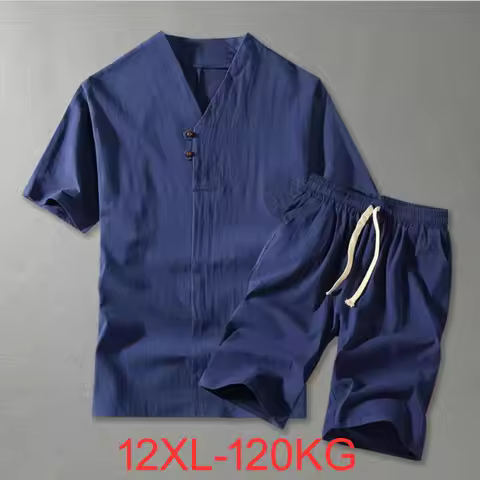 Men's Clothing Large Size Tracksuit 8XL 9XL Linen Short T-shirt Summer Suit 160kg Clothing Track Sui